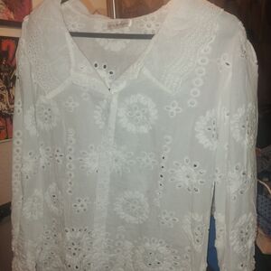 Soolinen White Eyelet Embroidered Women's Top